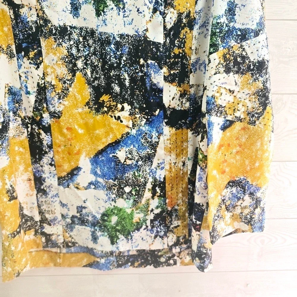 Tory Burch‎ 100% Silk Abstract Print Long Sleeve Top Size 8 Multi-Color Blouse